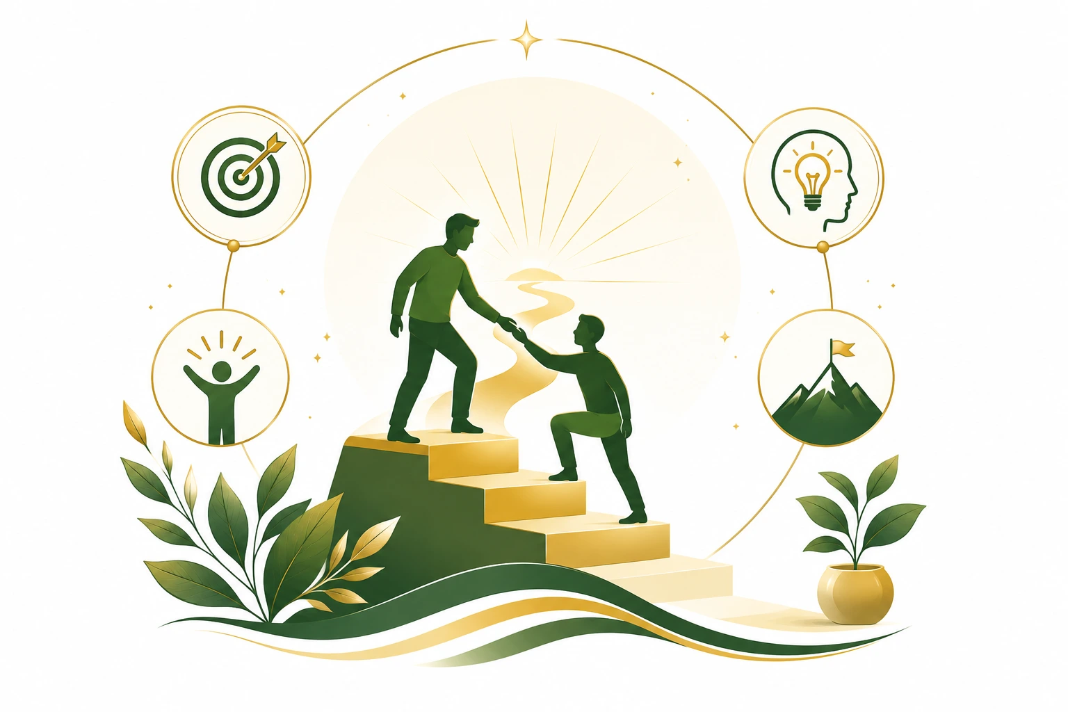 Life coaching circular spiritual artwork with gold symbols